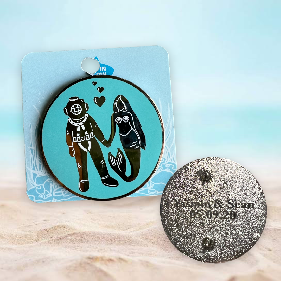 Mermaid and Diver Enamel Pin