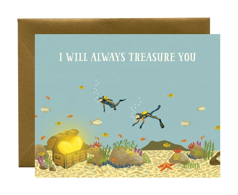 Ocean Golden Treasure Scuba Divers Anniversary Card