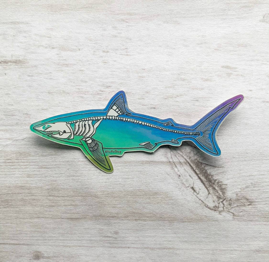 Skeleton shark holographic sticker