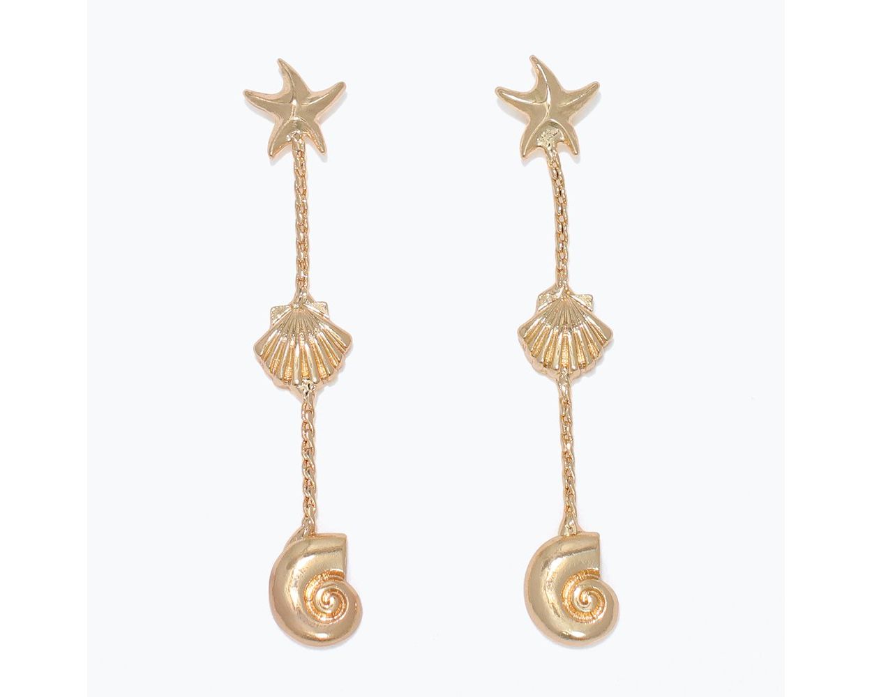 Earrings-Linked Gold Sealife Drop