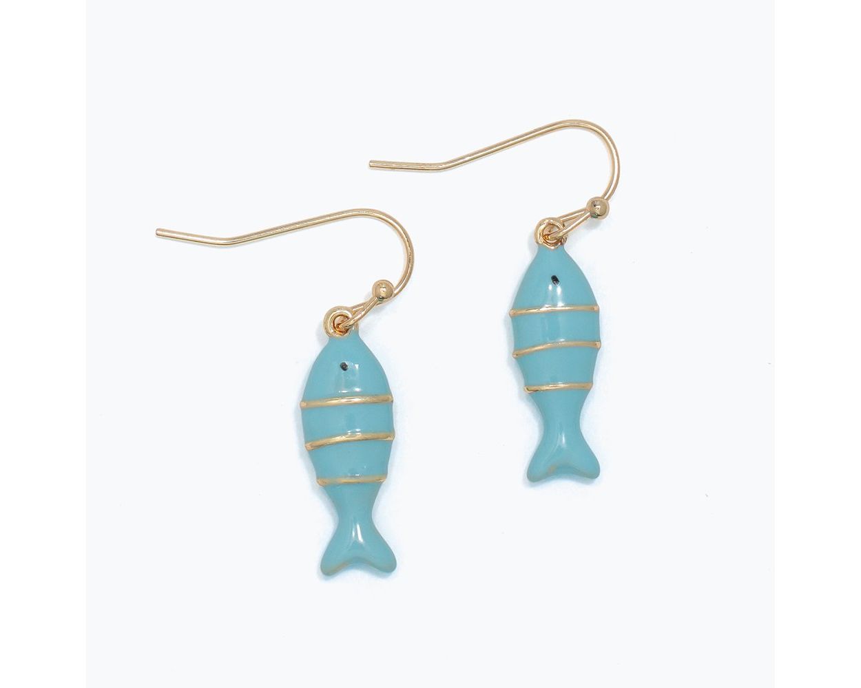 Earrings-Blue Enamel Fish In Gold