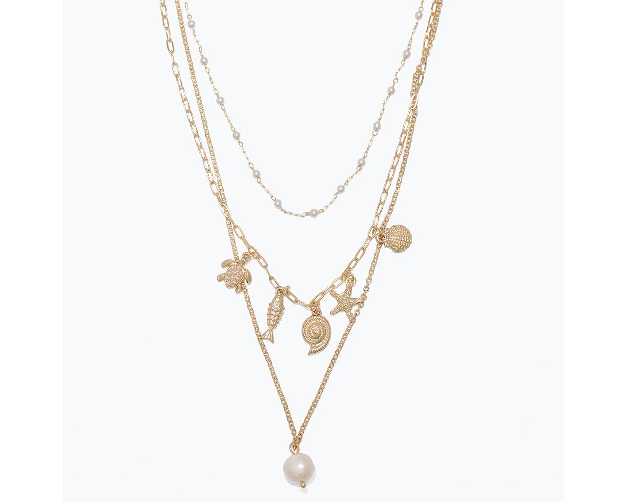 Gold 3 Strand Sea Life Necklace