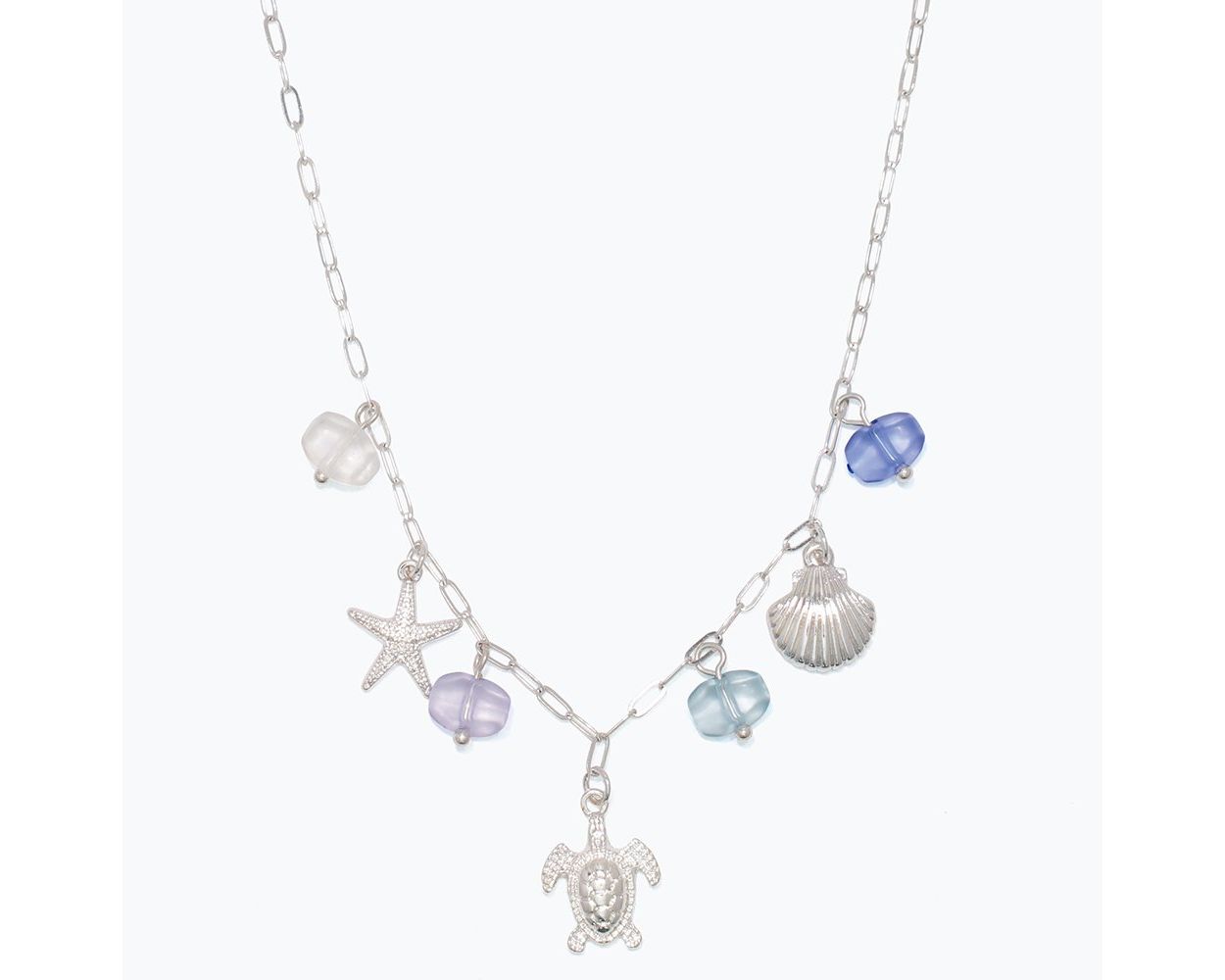 Silver Sealife Necklace with Blue Beads