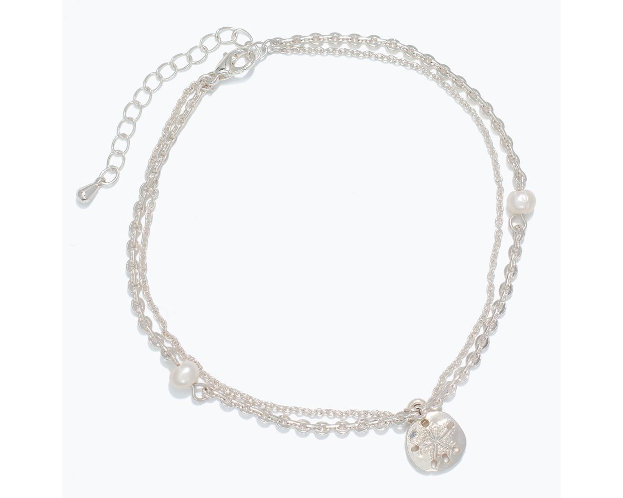 Anklet-Silver Sand Dollar w Pearls
