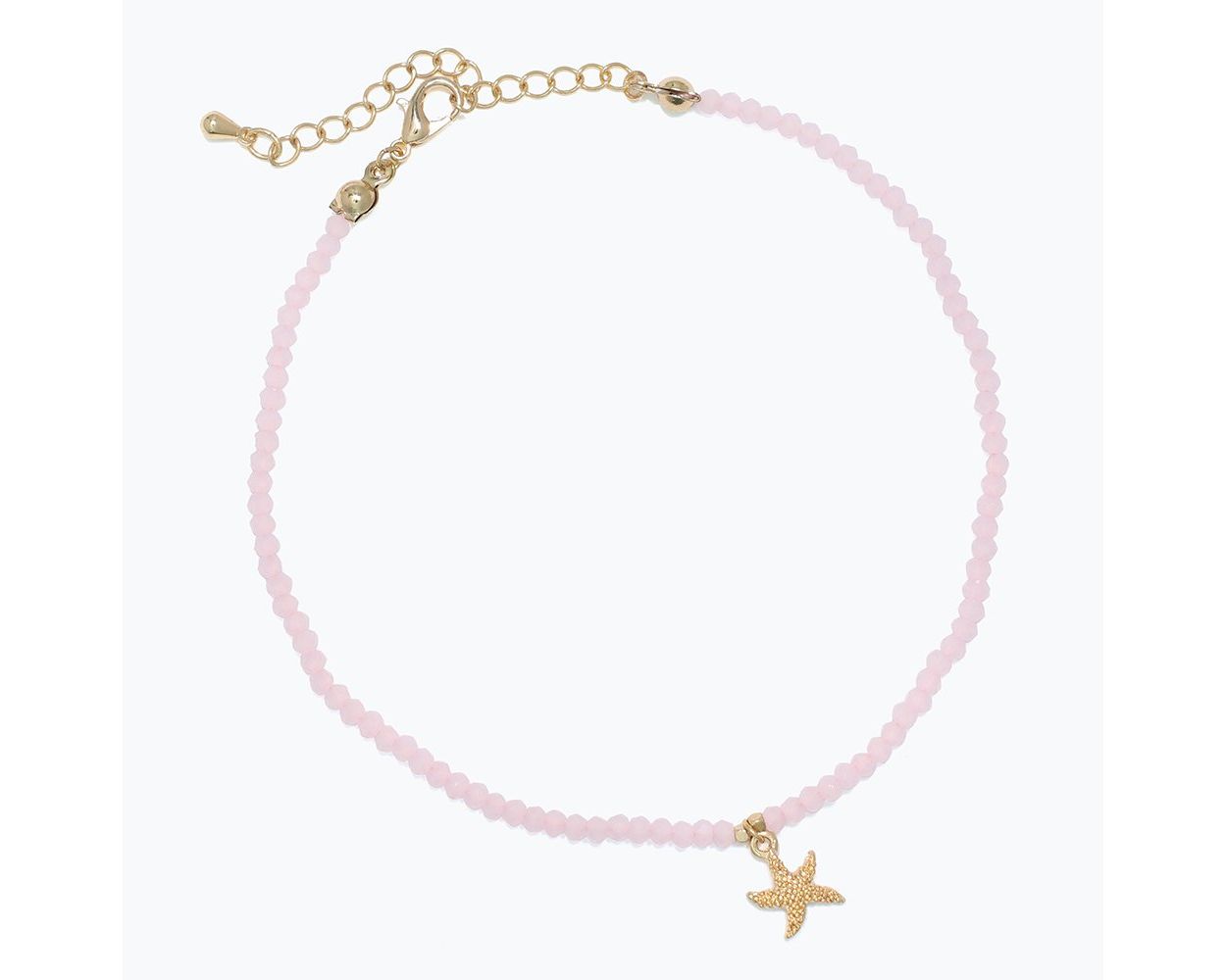 Anklet-Pink Beads w Gold Starfish