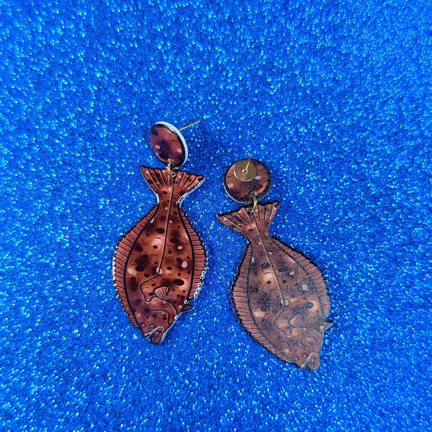 Halibut Fish UV Resin Earrings | Ocean Marine Biology