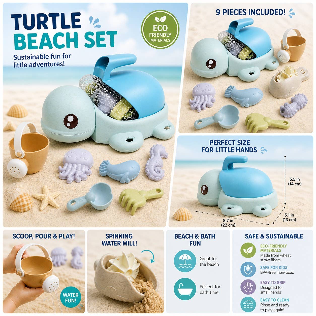 Turtle Wheat Straw Beach Toy Set