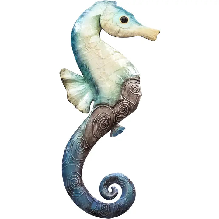 Seafoam Seahorse Wall Art 15" - Metal & Capiz Art