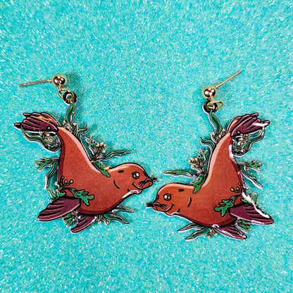 Sea Lion Dangle Earrings UV Resin Coastal Charm