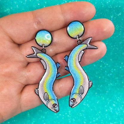 Grunion Fish Shrink Plastic UV Resin Earrings | California Coastal Marine Jewelry