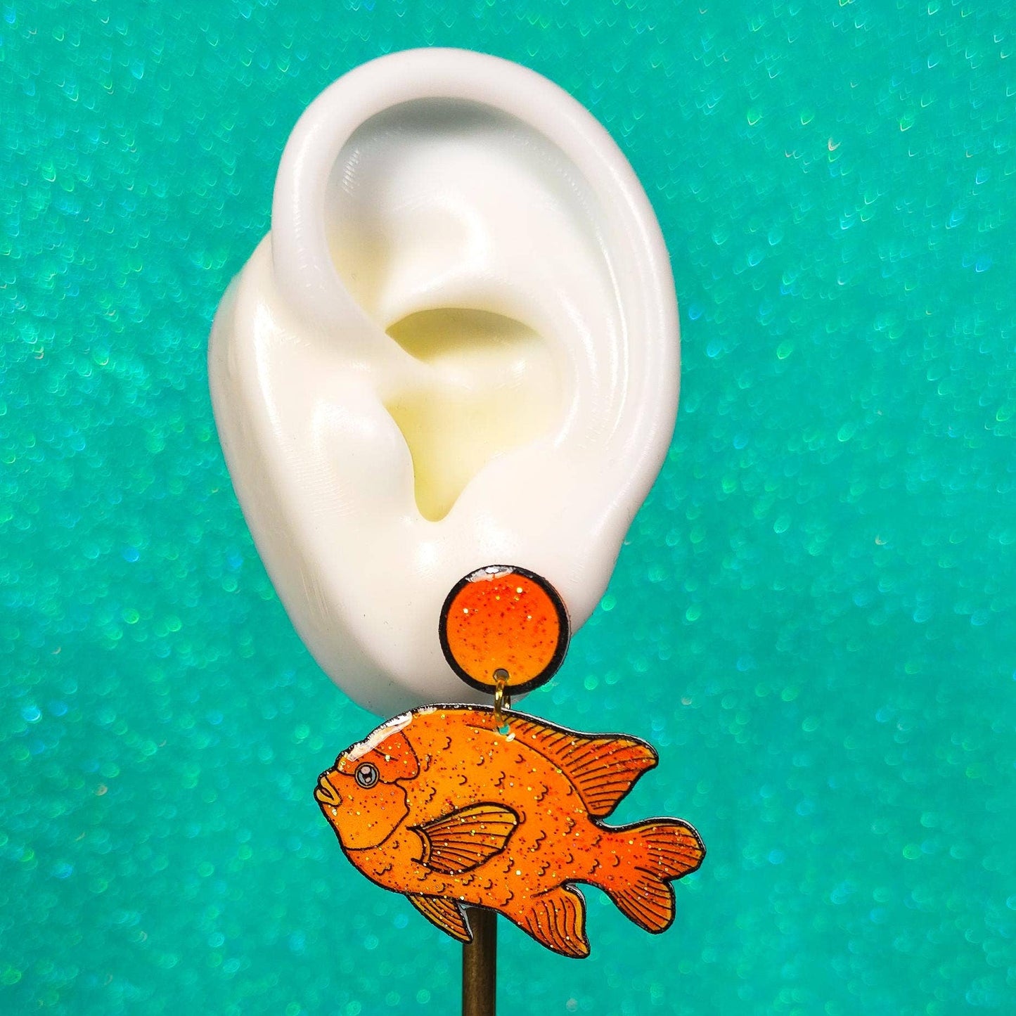 Garibaldi Fish UV Resin Earrings Marine Biology Jewelry