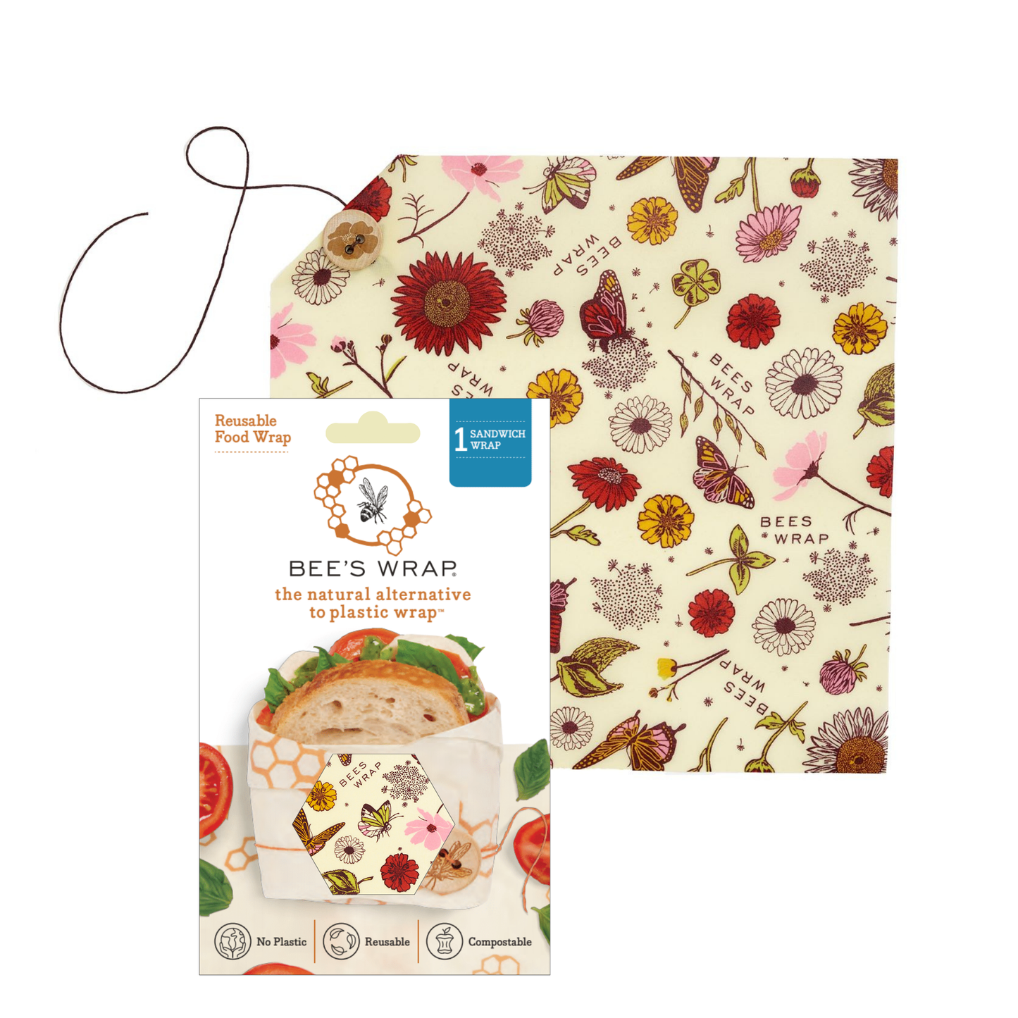 Bees Wrap Reusable Beeswax Sandwich Wrap -Meadow Magic Print