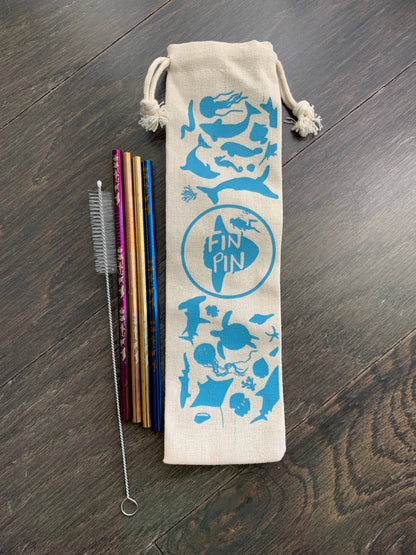 Cocktail straw - eco reusable straw with sharks, whales, coral