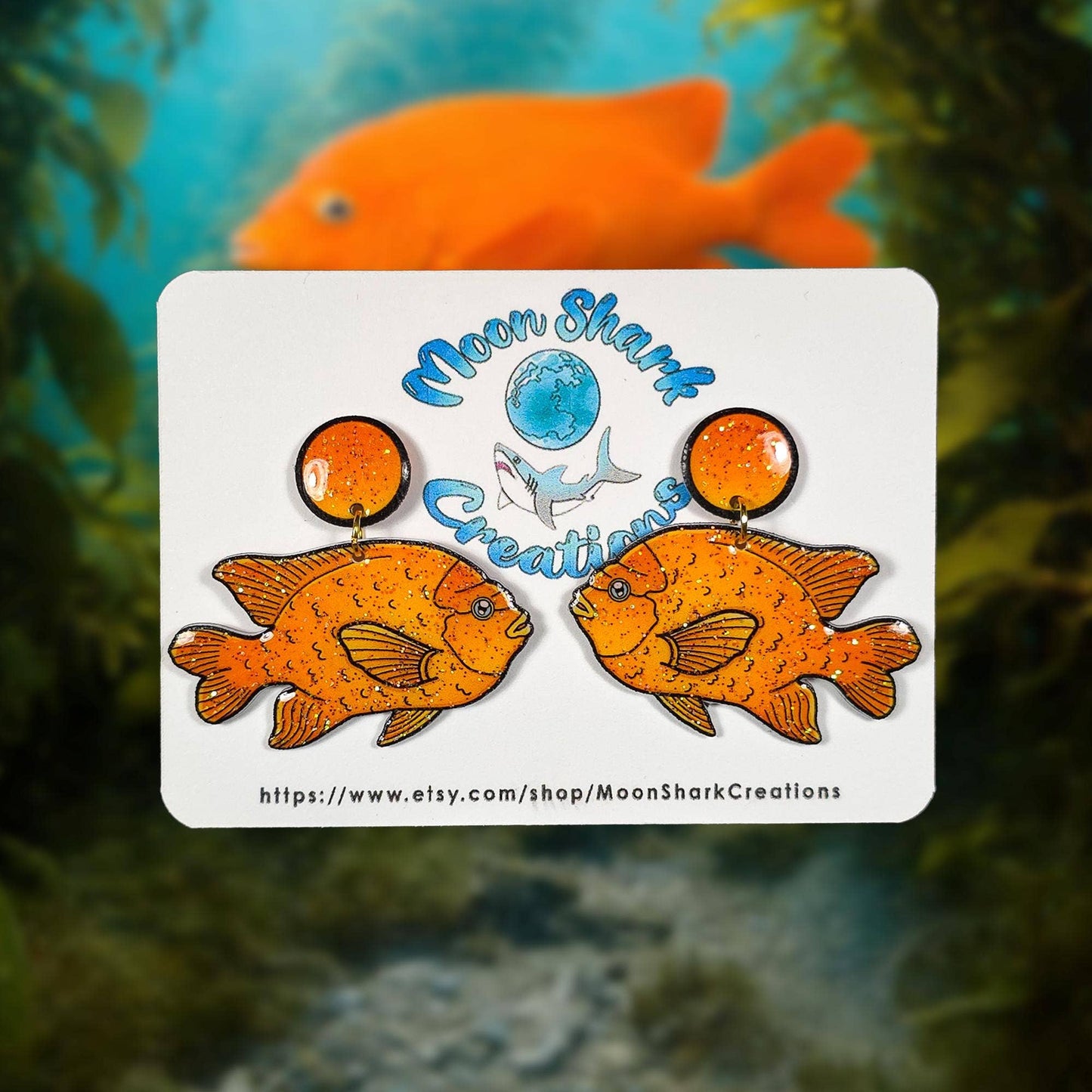 Garibaldi Fish UV Resin Earrings Marine Biology Jewelry