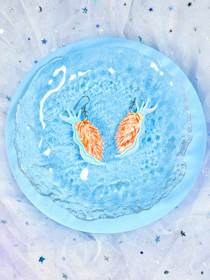 Opalescent Nudibranch, Sea Slug Acrylic Earrings