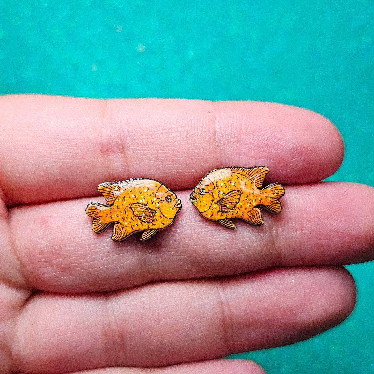 Garibaldi Fish Stud Earrings in Shrink Plastic UV Resin