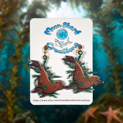 Sea Lion Dangle Earrings UV Resin Coastal Charm