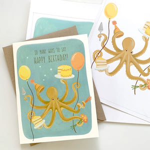 Octopus, Balloons & Cake Ocean Aquatic Birthday Card