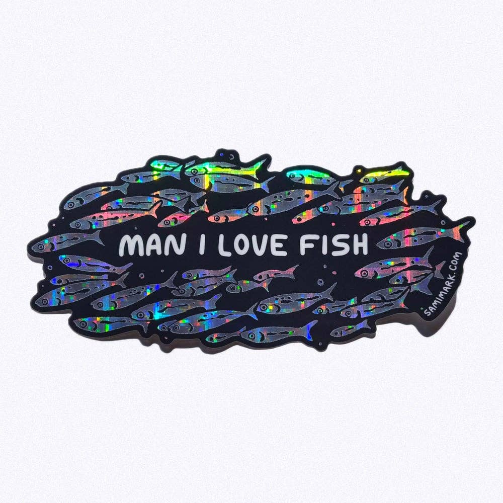 Man I Love Fish Holographic Bumper Sticker