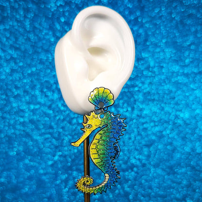 Seahorse Dangle Earrings | UV Resin, Tropical Beach Jewelry