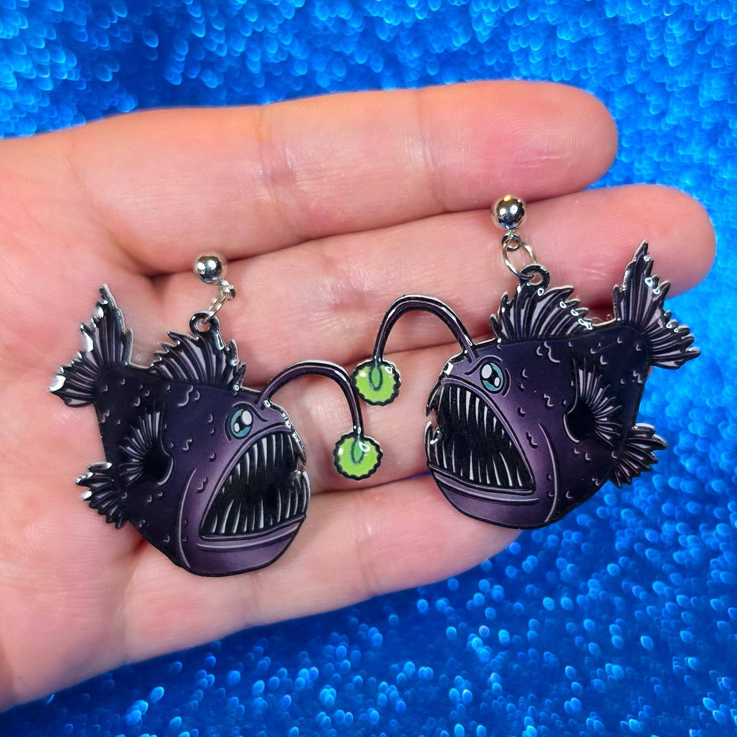 Black Anglerfish Deep Sea Creature Dangle Earrings