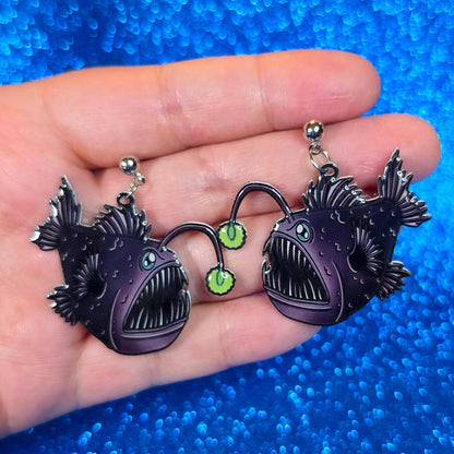 Black Anglerfish Deep Sea Creature Dangle Earrings