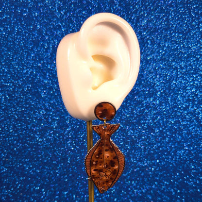 Halibut Fish UV Resin Earrings | Ocean Marine Biology