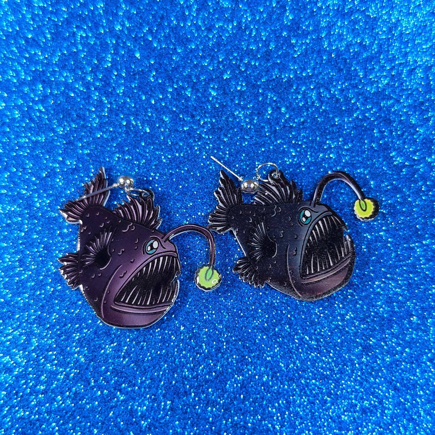 Black Anglerfish Deep Sea Creature Dangle Earrings
