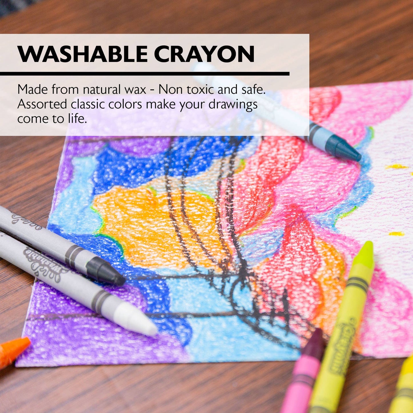 24 Color Washable Crayons, Premium Wax Crayons
