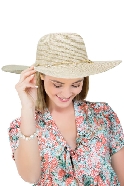 Seashell Starfish Gold Chain Straw Floppy Sun Hat