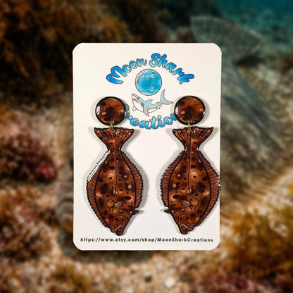Halibut Fish UV Resin Earrings | Ocean Marine Biology