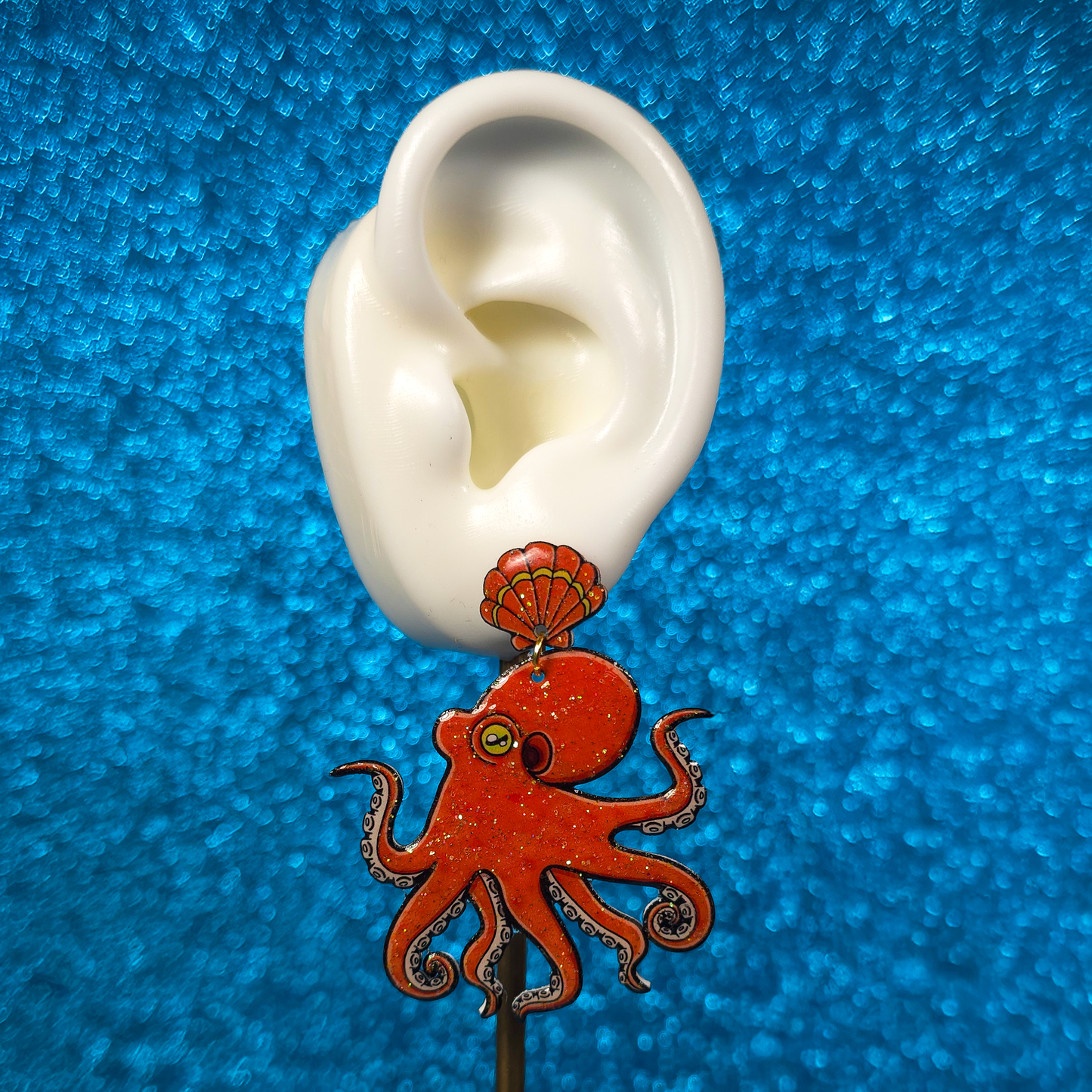 California 2 Spot Octopus Shrink Plastic UV Resin Earrings | Cephalopod Marine Animal Biology
