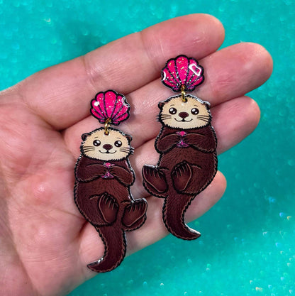Sea Otter UV Resin Earrings Marine Biology Ocean