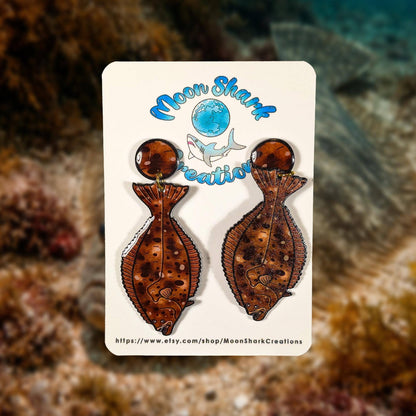 Halibut Fish UV Resin Earrings | Ocean Marine Biology