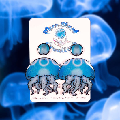 Moon Jellyfish Shrink Plastic UV Resin Earrings