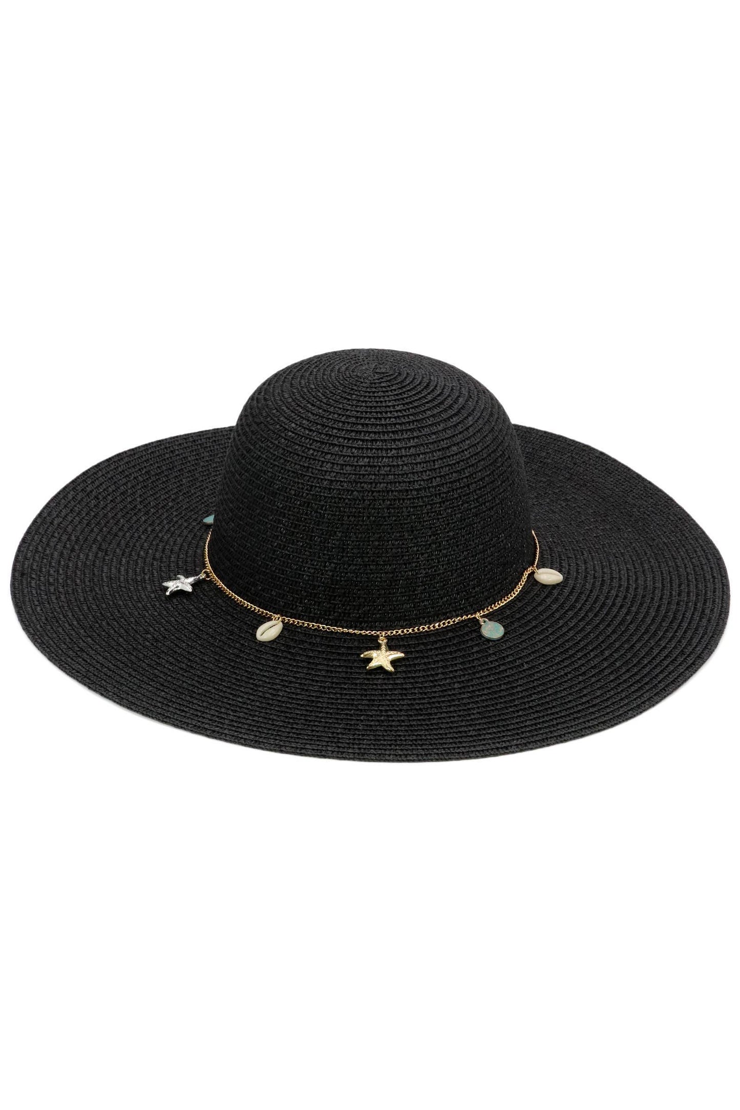 Seashell Starfish Gold Chain Straw Floppy Sun Hat