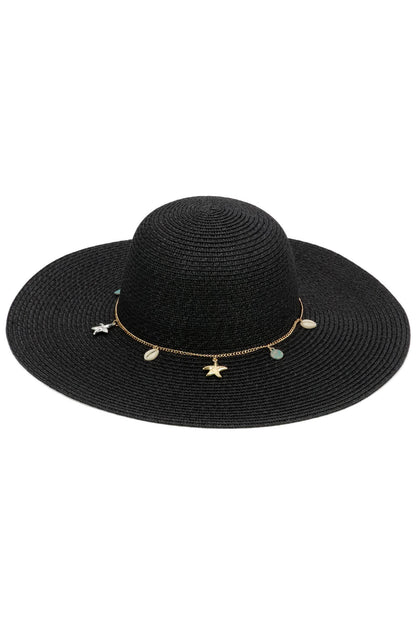 Seashell Starfish Gold Chain Straw Floppy Sun Hat