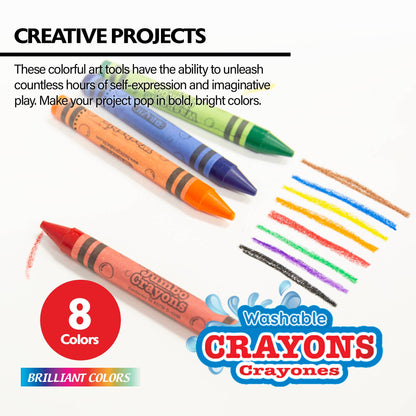 8 Color Jumbo Crayons, for Kids School Coloring