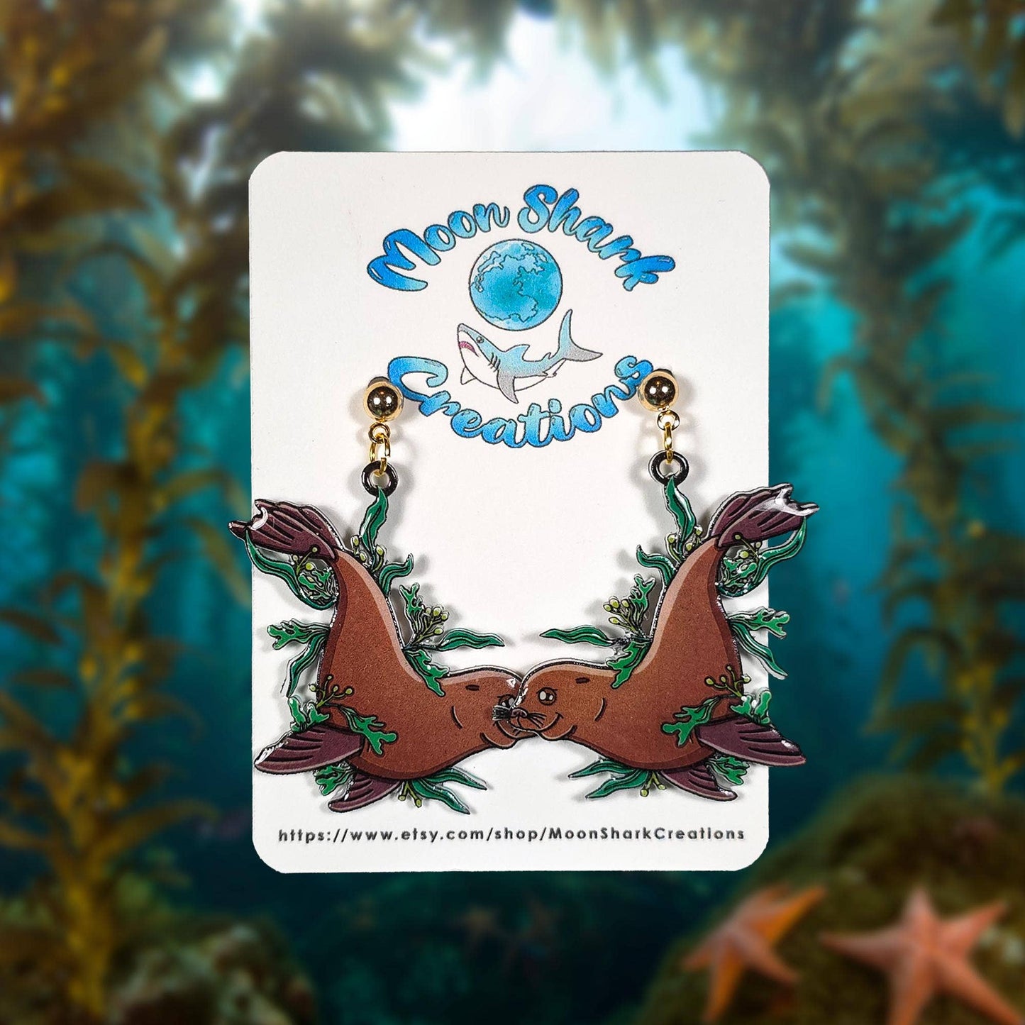Sea Lion Dangle Earrings UV Resin Coastal Charm