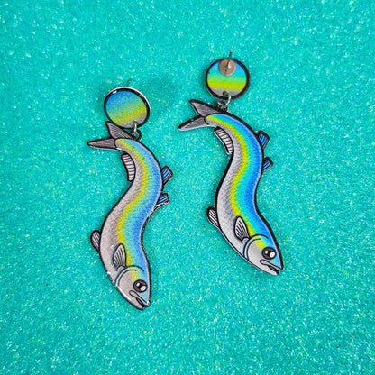 Grunion Fish Shrink Plastic UV Resin Earrings | California Coastal Marine Jewelry
