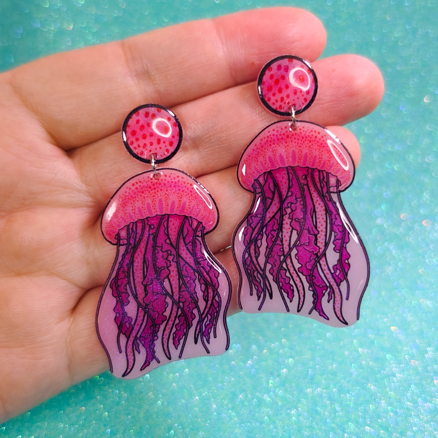Moon Jellyfish Shrink Plastic UV Resin Earrings