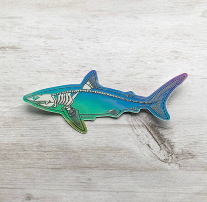 Skeleton shark holographic sticker