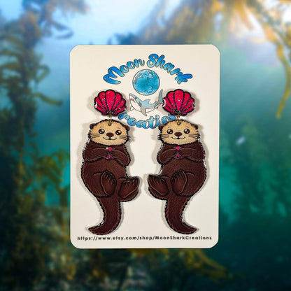 Sea Otter UV Resin Earrings Marine Biology Ocean
