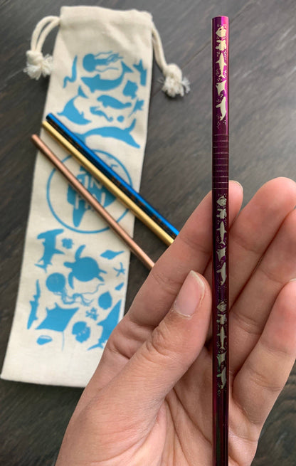 Cocktail straw - eco reusable straw with sharks, whales, coral