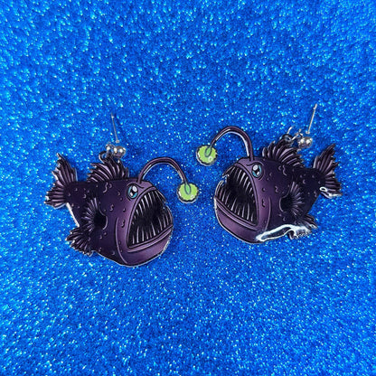 Black Anglerfish Deep Sea Creature Dangle Earrings