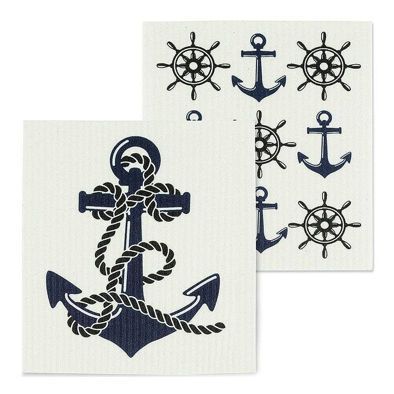 S/2 Anchor Dishcloths-6.5x8"L