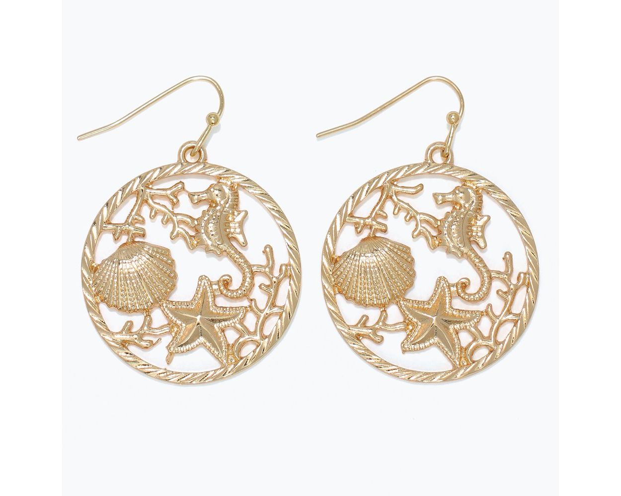 Earrings-Gold Sealife+Coral Cutou