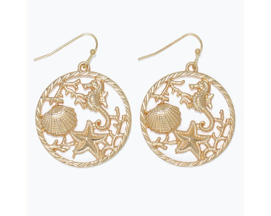 Earrings-Gold Sealife+Coral Cutou