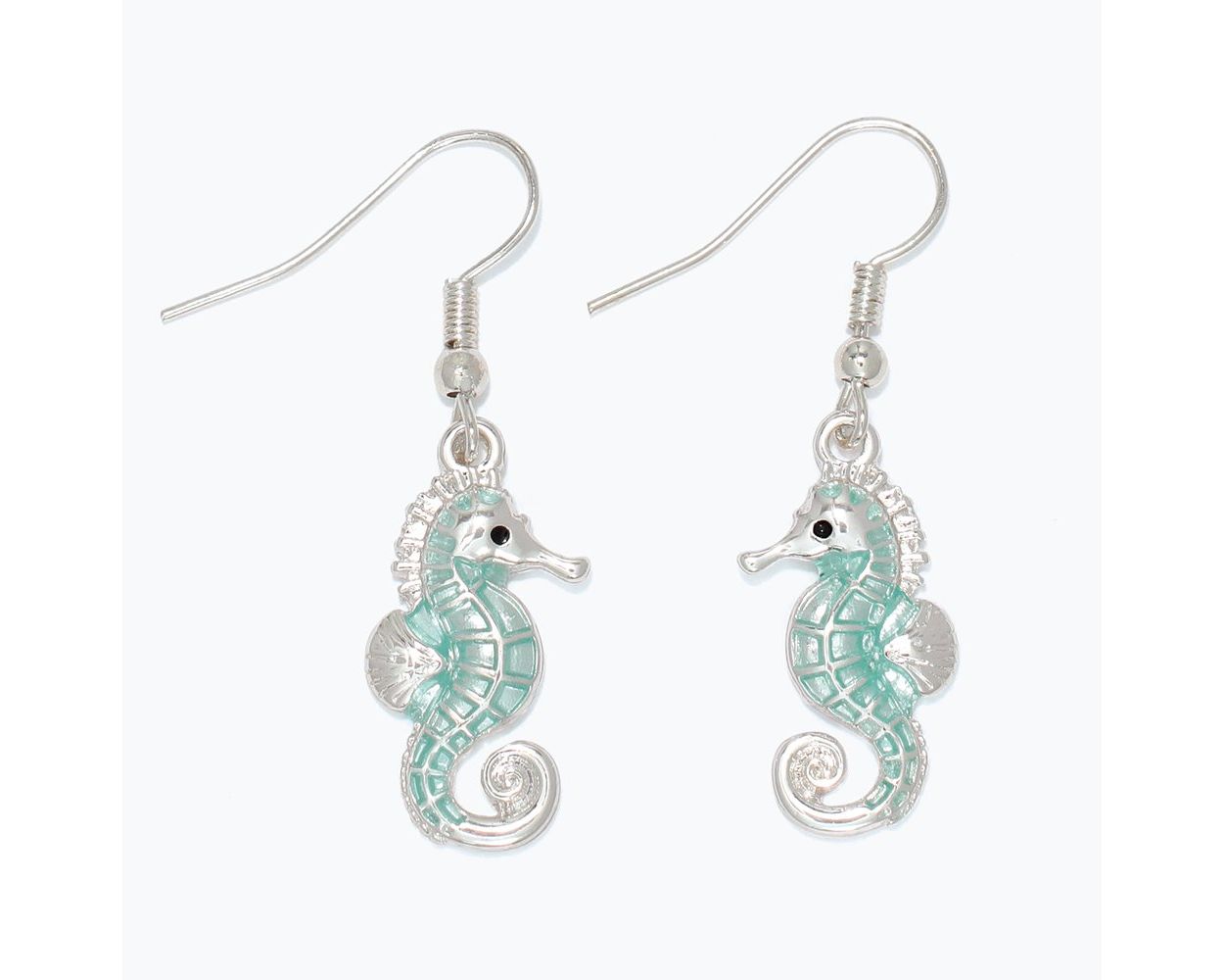 Earrings-Silve+Mint Sea Horses