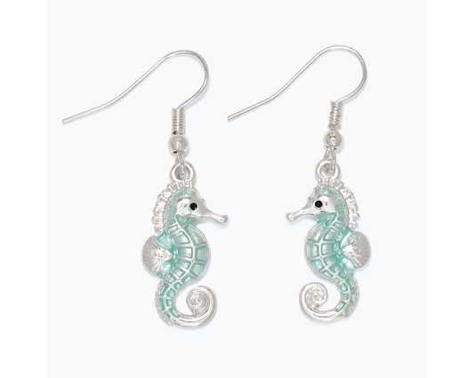 Earrings-Silve+Mint Sea Horses